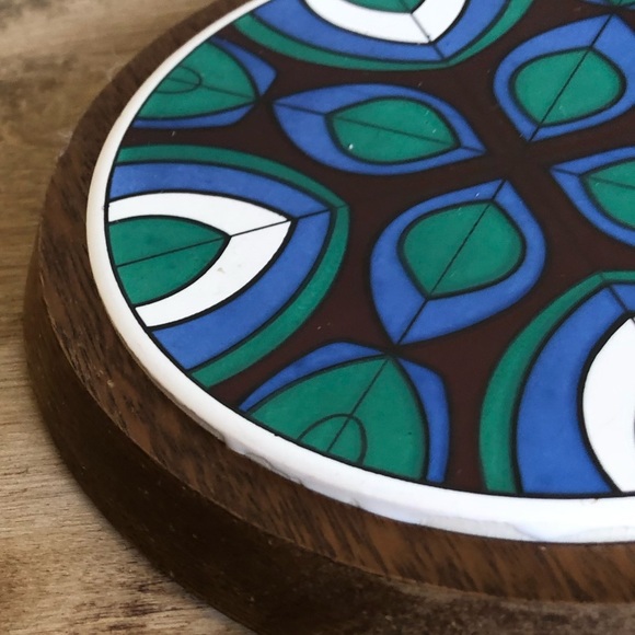 FRED ROBERTS CO 60s MCM Geometric Tile Wood Trivet - Picture 5 of 8